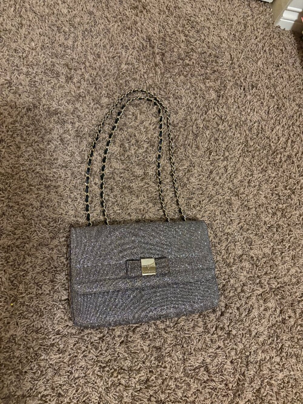 Russell & Bromley Shoulder Bag Sparkly Silver 10" X 6" X 1" Gold Chain Strap